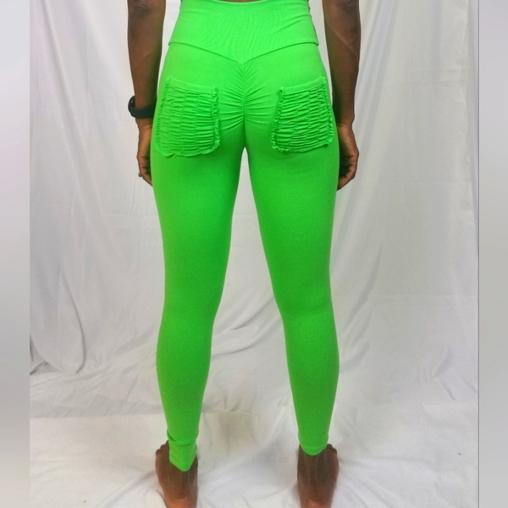 ACTIVEWEAR Neon Green leggings with ruching pockets
